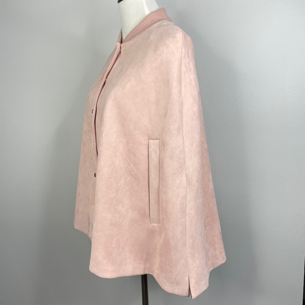 Ann Taylor Pink Faux Suede Snap Front Cape Jacket XS/S 583053 FA21 - Picture 3 of 14